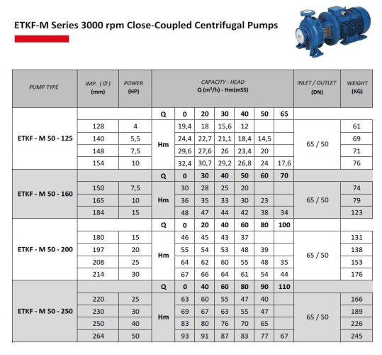 Pompa wieży chłodniczej monoblokowa ETKF-M 50-200, 22 kW, 3000