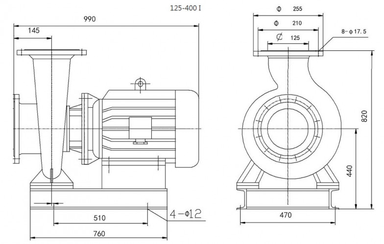 BGWH 125-400(I) (200/50), 45kW, 1480 - pompa ze stali nierdzewnej pozioma