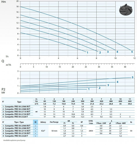 Pompa zanurzeniowa Dreno COMPATTA PRO 50-2/110 M/G z wirnikiem wirowym