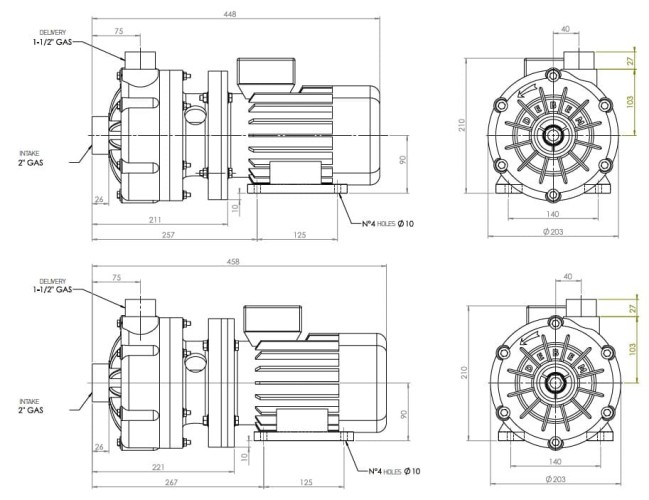 Poziomy pompa odśrodkowa MB 130, PP, Viton B