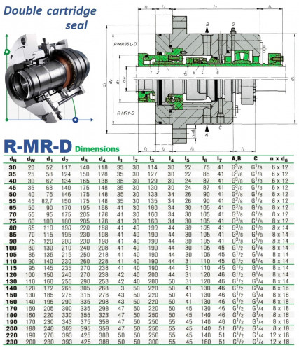 Podwójna uszczelka kasetowa R-MR35L-D 65, SIC/SIC/CAR/SIC/VITON, 304