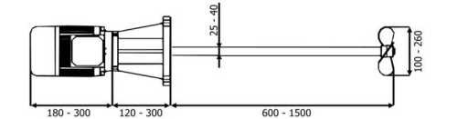 Mieszalnik o wysokiej prędkości AGV, 1,1 kW, 3 fazy, SS 316, 125 cm, 900 obr/min
