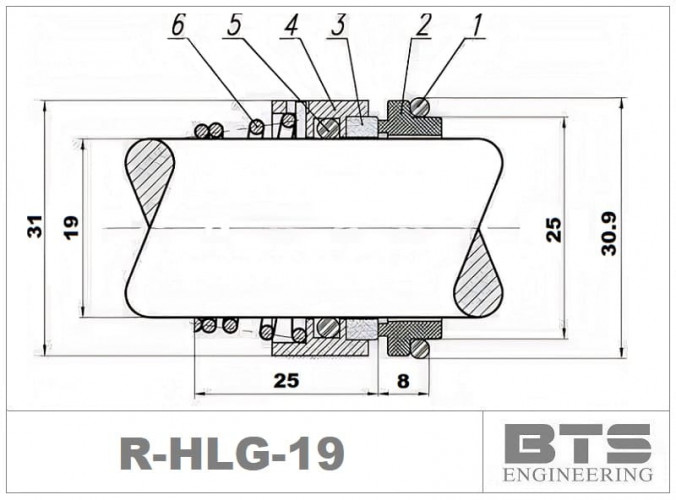 Uszczelnienie mechaniczne wału pompy Hilge R-HLG 19, CAR/SIC, EPDM, typ 304 LIDERING RN/LS60, BURGMANN BT-RN, AESSEAL T03, VULCAN 12, ROTEN 2