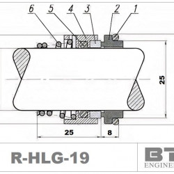 Uszczelnienie mechaniczne wału pompy Hilge R-HLG 19, CAR/SIC, EPDM, typ 304 LIDERING RN/LS60, BURGMANN BT-RN, AESSEAL T03, VULCAN 12, ROTEN 2