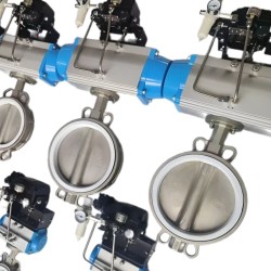 PN16 DN250 Zasuwa motylkowa, korpus, tarcza AISI304, PTFE z pneum.siłownikiem dwustron.działania, ogranicznik pneum.5/2, cewka 24V, skrzynka  LS10