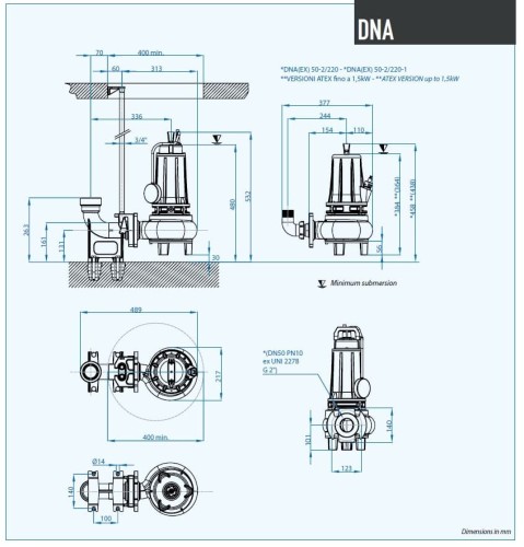 Pompa zanurzeniowa Dreno DNA-EX 50-2/220 T z wirnikiem wirowym