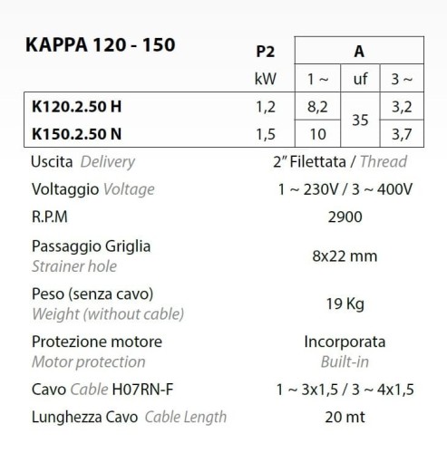 Pompa spustowa Dreno Kappa K120.2.50 T z przełącznikiem