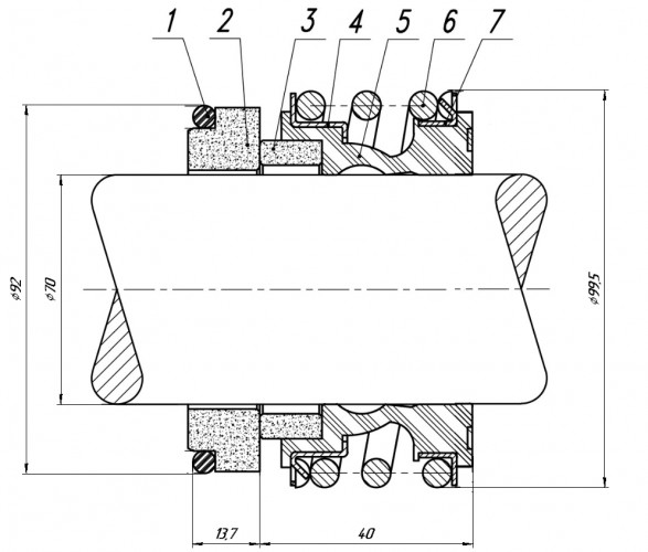 Mechanical seal for pump shaft Svanehoj, ROTOS, Seepex, R-MG1 70, CAR/CER, EPDM, 304, G60