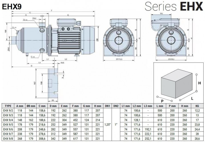 Pompa podwyższająca ciśnienie wielostopniowa pozioma EHX 9/6, 2,2 kW, 14,4 m3/h, 71m, 380V/T, AISI 304 (EBARA MATRIX)