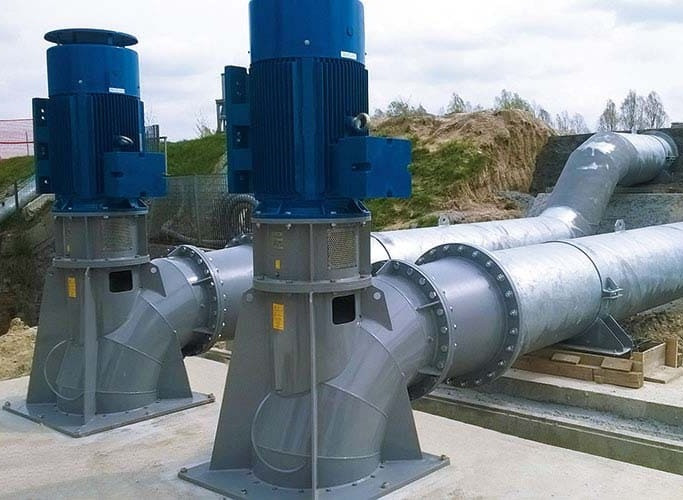 Osiowa pompa śmigłowa EVN 30A-2/30-1500/2.5 V01 z silnikiem, m3/h 30 kW