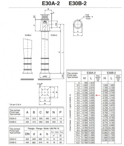 Osiowa pompa śmigłowa EVN 30A-2/30-1500/2.5 V01 z silnikiem, m3/h 30 kW