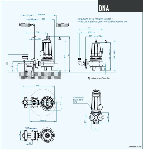 Pompa zanurzeniowa Dreno DNA-EX 50-2/220-1 T z wirnikiem wirowym