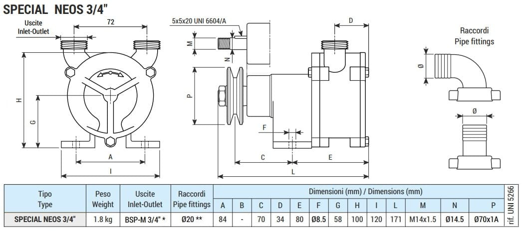 Pompa wirowa z pierścieniem cieczowym LIVERANI SPECIAL NEOS 3/4, 29 l/min, AISI 316, bez silnika