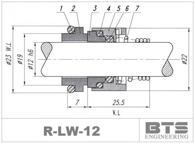 Uszczelnienie wału Lowara R-LW 12, CAR/SIC, EPDM, typ 304 BURGMANN BT-FH, AESSEAL T06D, T06DU, VULCAN 135, ROTEN UNITEN 5K