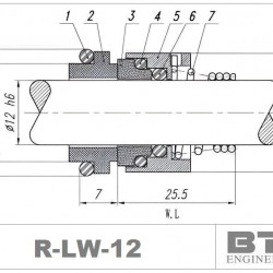 Uszczelnienie wału Lowara R-LW 12, CAR/SIC, EPDM, typ 304 BURGMANN BT-FH, AESSEAL T06D, T06DU, VULCAN 135, ROTEN UNITEN 5K