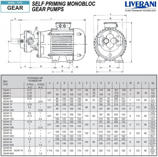 Pompa zębata do pompowania oleju napędowego LIVERANI GEAR 25-G/M TF 0,75 kW, 1400 obr./min, 380 V