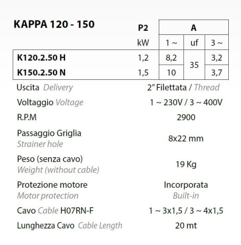 Pompa spustowa Dreno Kappa K150.2.50 T z przełącznikiem