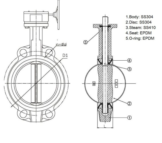 PN16 DN200 Zawór motylkowy, korpus i dysk ze stali nierdzewnej AISI 304, Seat EPDM