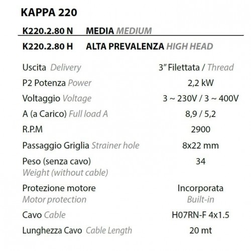 Pompa spustowa Dreno Kappa K220.2.80 N z przełącznikiem