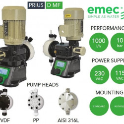 Wielofunkcyjna pompa dozująca z silnikiem membranowym EMEC seria PRIUS D MF 12-1000 l/h, 10-5 bar