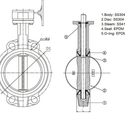 PN16 DN50 Zawór motylkowy, korpus i dysk ze stali nierdzewnej AISI 304, Seat EPDM